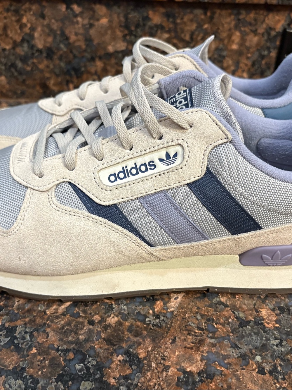 adidas Men’s Light Gray and Navy Retro Runner Sneakers